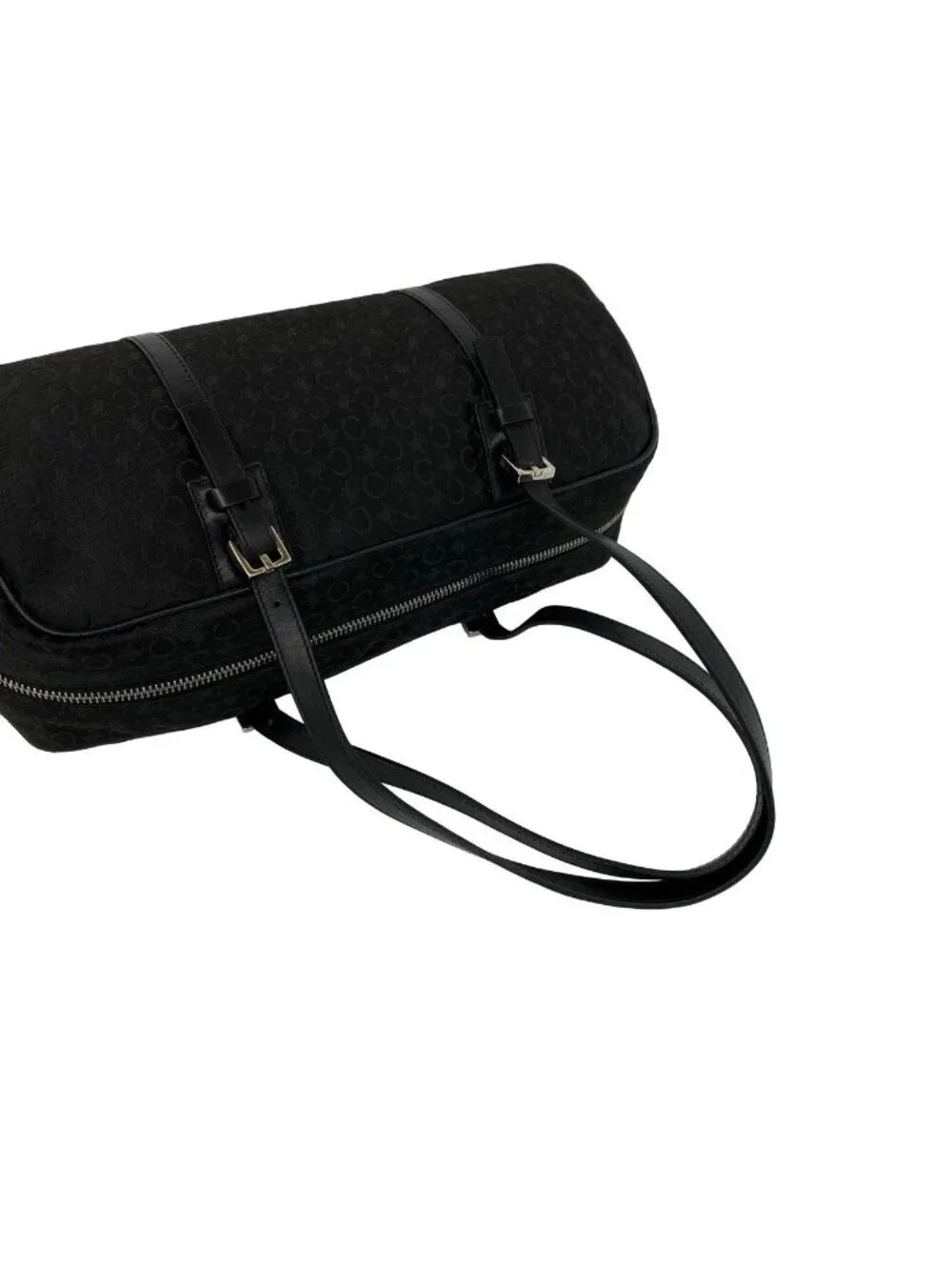 Celine C Macadam Blason Triomphe Pattern Canvas Leather Handbag Drum Bag Black